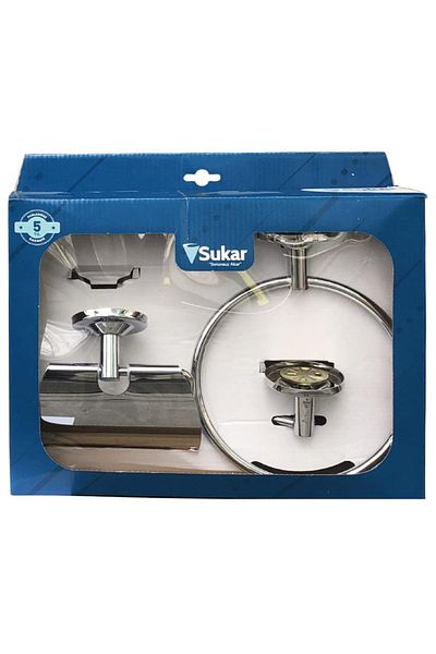 Sukar Bathroom Accessory Set Chrome Paper Holder - Hanger - Towel Holder Luxury Quality
