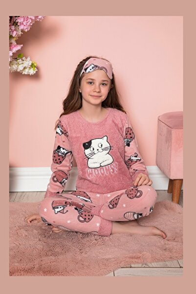 MODAREYA Комплект пижама от полар с бродирана котешка апликация