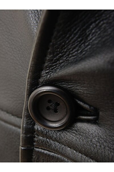 Derimont's Hakiki Deri Siyah Mostoles Düğmeli Erkek Deri Ceket