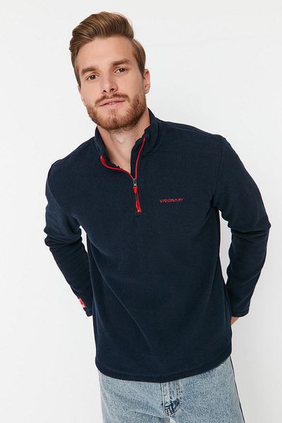 Trendyol Collection Fleecová mikina se stojáčkem v námořnické modré barvě proti žmolkování - Tmnaw23Sw00036