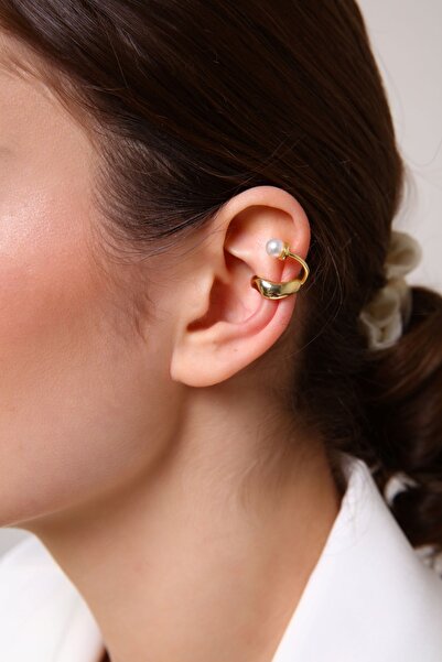 AURRARİ Kadın Gold Incili Kıkırdak Küpe