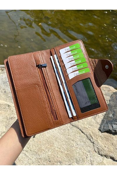 DERKON Genuine Leather Business Model Tan Wallet