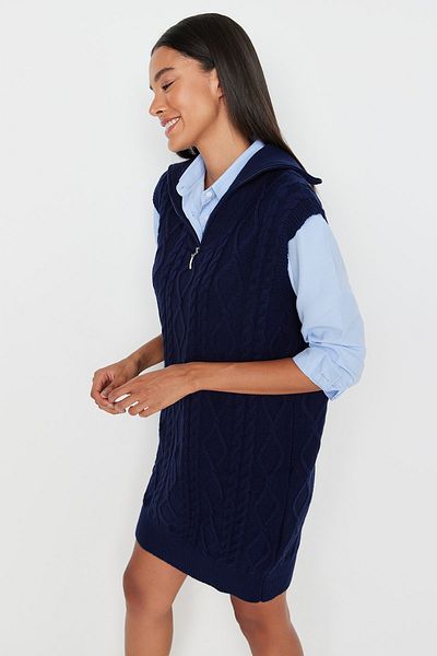 Trendyol Collection Μίνι Πλεκτό Φόρεμα Navy Blue