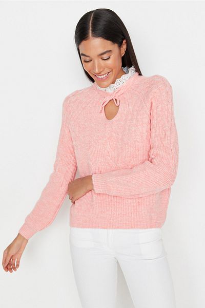 Trendyol Collection Pulover tricotat cu detalii roz TWOAW23KZ01862