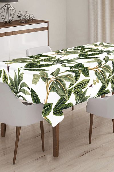 Viva Home Premium Thai Feather Velvet Stain Resistant Fabric Green Leaf Washable Tablecloth Mso045