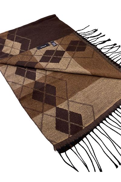 Sarar Baklava Pattern Brown Beige Double Sided Scarf M-25