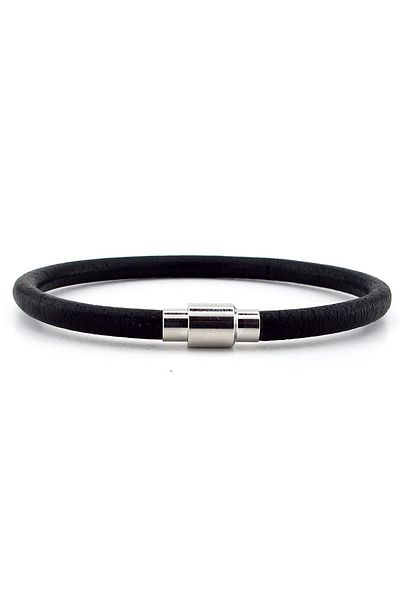 Solfera Full Black Genuine Leather Black Magnet Men's Bracelet M025a