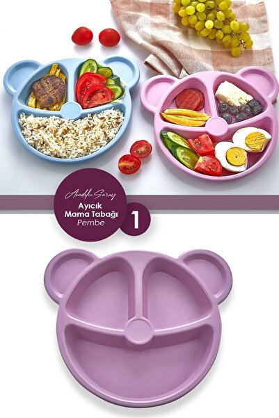 Anadolu Saray Çarşısı Ayıcık Şekilli Mama Ve Yemek Tabağı | Çocuk Yemek Tabağı | Figürlü Çocuk Tabağı - Pembe Renk 20cm