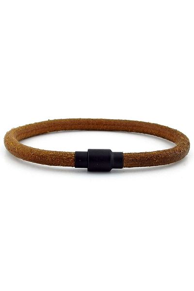 Solfera Tan Brown Antique Natural Leather Black Clip Men's Bracelet M024b
