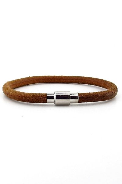 Solfera Tan Brown Antique Natural Leather Metal Clip Men's Bracelet M025b