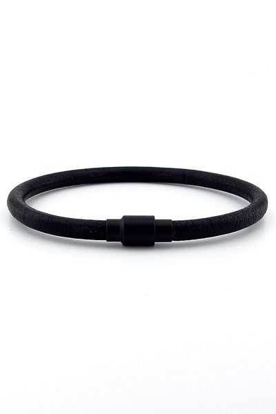 Solfera Full Black Genuine Leather Black Magnet Men's Bracelet M024a