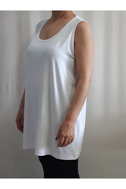 Mertcan Butik White Thick Strap Combed Cotton Viscose T-Shirt