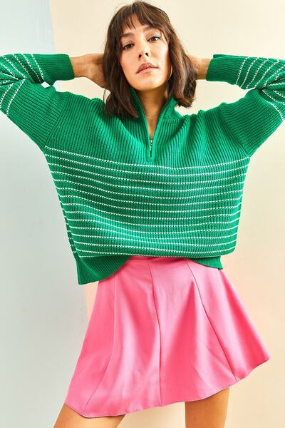 Bianco Lucci Γυναικείο πλεκτό πουλόβερ με ριγέ φερμουάρ