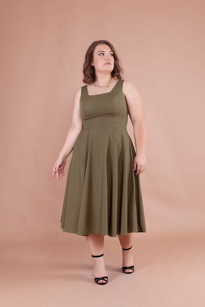 Bidoluelbise Women's Plus Size Square Collar Midi Length Dress