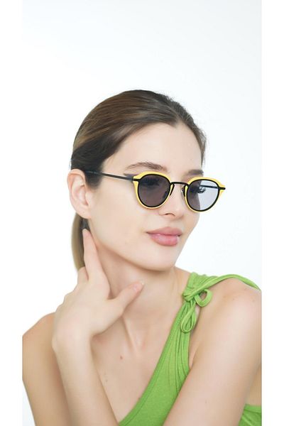 TomyHelf Women's Sunglasses Oval Yellow Frame Black Glass
