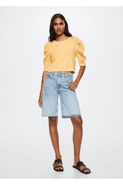 MANGO Woman Crop halenka s nafouknutými rukávy