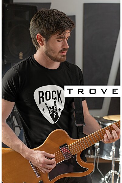 TROVE Унисекс дамска и мъжка тениска с рок дизайн и печат на китарна печка, 1...