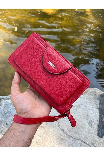 DERKON Oslo Hand-held Red Wallet with Phone Compartment