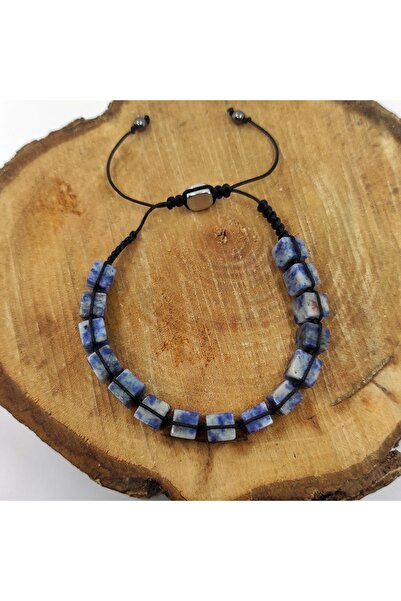 ByKolyeucum سوار مكرامية محبوك من حجر سوداليت مقطوع على شكل مكعب