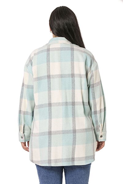 DISENTIS MODEST Πουκάμισο μεγάλου μεγέθους Φούστα με γιακά οβάλ κοπής με πτερύγιο τσέπη ξυλοκόπο Μέντα Πράσινο μπουφάν