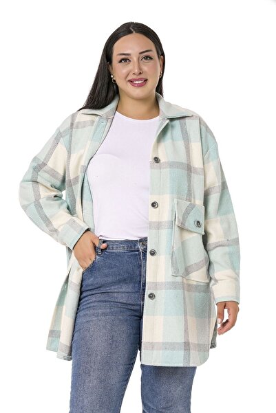 DISENTIS MODEST Πουκάμισο μεγάλου μεγέθους Φούστα με γιακά οβάλ κοπής με πτερύγιο τσέπη ξυλοκόπο Μέντα Πράσινο μπουφάν