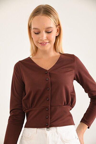 VOLT CLOTHİNG Γυναικεία μπλούζα με κουμπιά με λαιμόκοψη σε σχήμα V