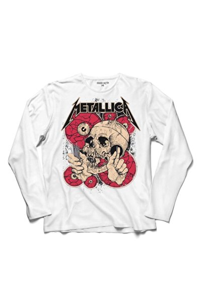 Kendim Seçtim Metallıca Skull Battery Το κοντό ψάθινο μακρυμάνικο μπλουζάκι