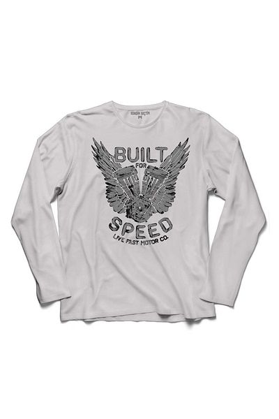 Kendim Seçtim Men's White Built For Speed Live Fast Motorcycle Piston Long Sleeve T-Shirt