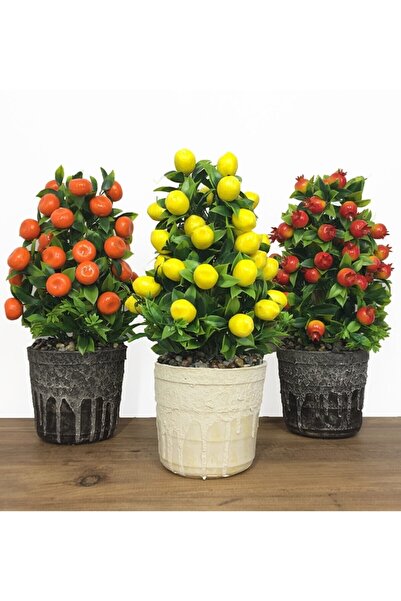 Genel Markalar Porselen Saksıda Yapay Limon /nar/mandalina Ağacı 3 'lü