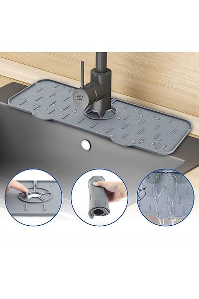 EARABUL Arispa Gray Water Holder Faucet Mat For Kitchen Bathroom Protective Faucet Sink Dish Sponge Mat