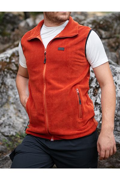 Huğlu Brick Color Two-Pocket Zippered Fleece Vest
