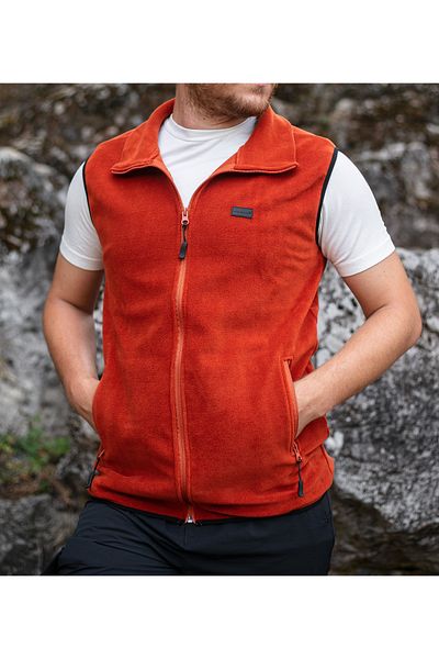 Huğlu Brick Color Two-Pocket Zippered Fleece Vest