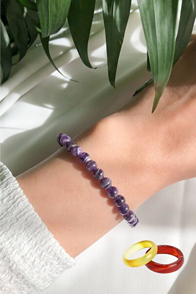 NehirTaş Sertifikalı Ametist Doğal Taş Bileklik 6 Mm 1 Adet Akik Yüzük Ile Bi...