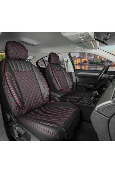 Stil Bmw 3 Series 324 - طقم مقعد سيارة فاخر شبه جلدي، أسود وأحمر