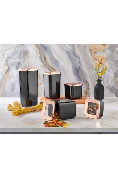 VİP AHMET Copper Cover Vacuum 5-Piece Square Storage Container Set Black