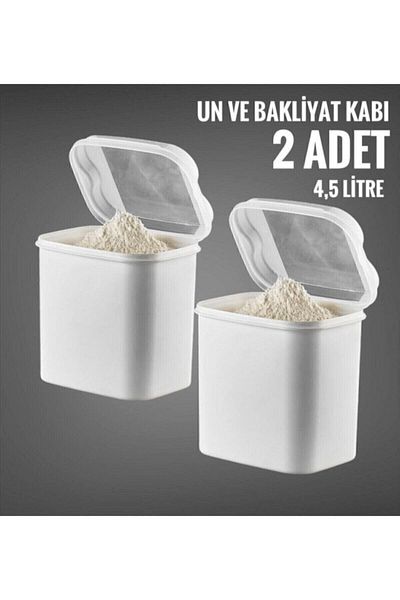 VİP AHMET 2-Piece Flour and Pulses Container 4.5 Liter White (TALE STORAGE CONTAINER WHITE)