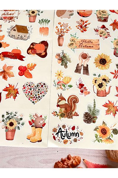 Hayal.kirtasiyesi Autumn Sticker Set 52 Pieces 3-8 Cm Specially Cut Stickers