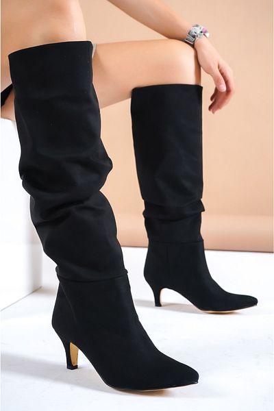 TOPUK Cizme de cowboy Adessa pentru femei, din piele intoarsa neagra