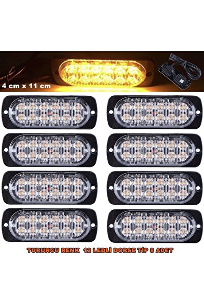 Friemats Off Road Led Lamba Turuncu Çakarlı 16 Fonksiyonlu 12 Led 4 X 11 Cm 8...