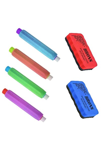 Mashotrend 4 Adet Tebeşir Kalemi + 2 Adet Mıknatıslı Silgi - Tebeşir Tutucu K...