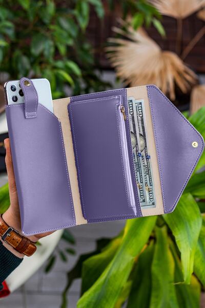 Garbalia Portofel Femei Model Plic Liliac cu Compartimente Telefon și Monede