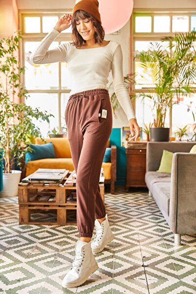 Olalook Γυναικεία φούτερ με λεπτή ελαστική μέση με τσέπη και ραφές -00000063