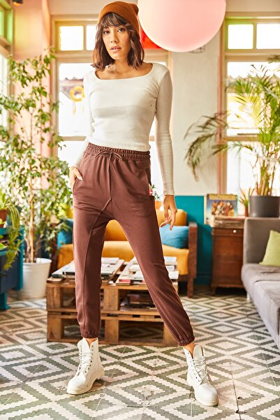 Olalook Γυναικεία φούτερ με λεπτή ελαστική μέση με τσέπη και ραφές -00000063