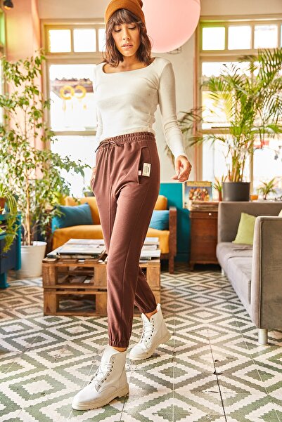 Olalook Γυναικεία φούτερ με λεπτή ελαστική μέση με τσέπη και ραφές -00000063