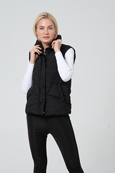 diaves Жіночий чорний жилет з високим коміром, наповнений синтепоном