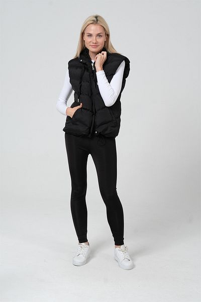 diaves Women's Black Hooded Lining Fiber Filled Short Inflatable Vest