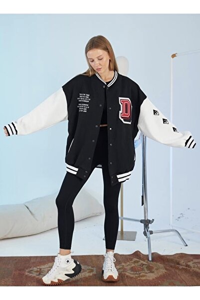 kargasa سترة جامعية مطبوعة باللون الأسود للجنسين