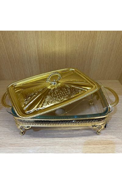 QUEEN ANNE Gold Plated Rectangular Food Serving with Heater 38 X 20 X 18.5 Cm