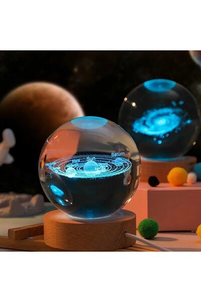 HEDİYE FİKRİ Işıklı Ahşap Kaideli Samanyolu Temalı Cam Küre 6cm