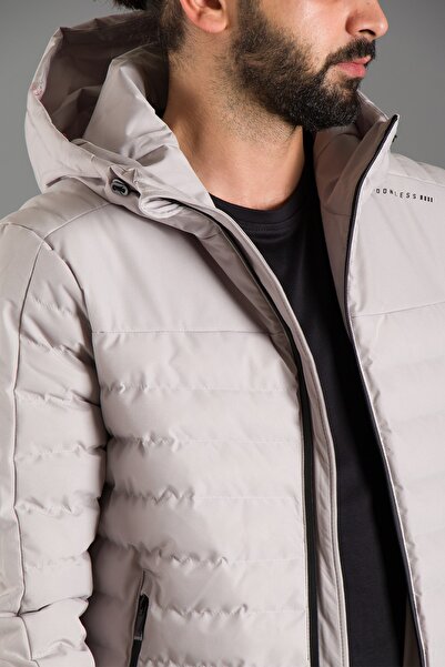 ZEKİ ÖZER Men's Beige Hooded Puffer Coat